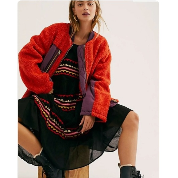 Free People Rivington Sherpa Jacket orange purple size small